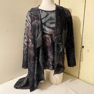 Fleur de Lis Womens Size Large Art to Wear Cardigan Top Abstract‎ Print